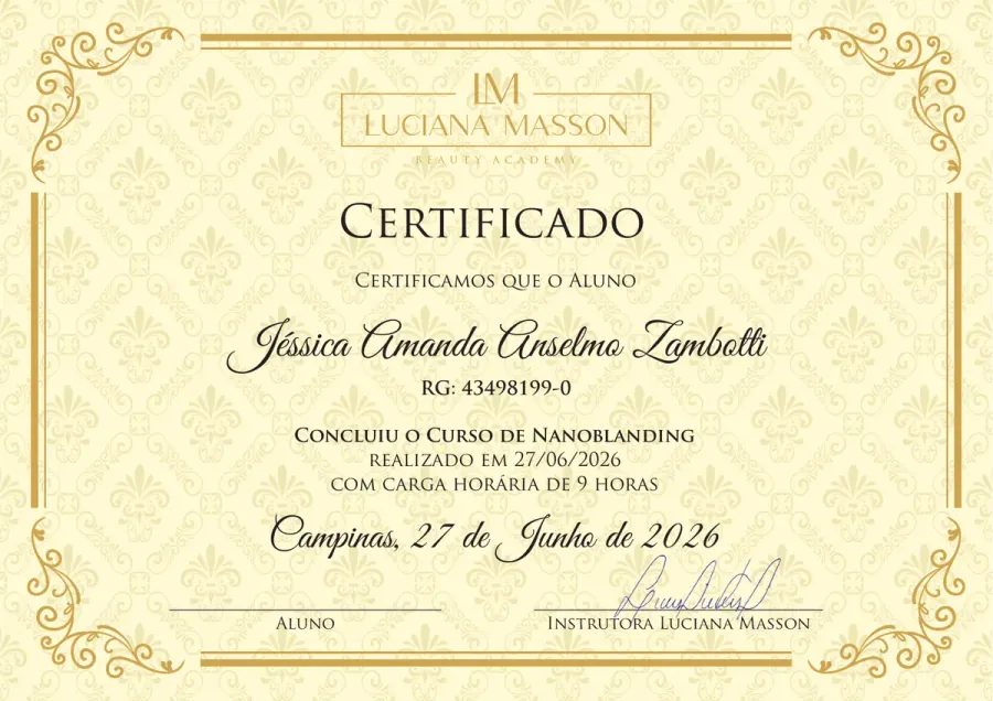 Certificado oficial de Nanoblading de Jess Zambotti